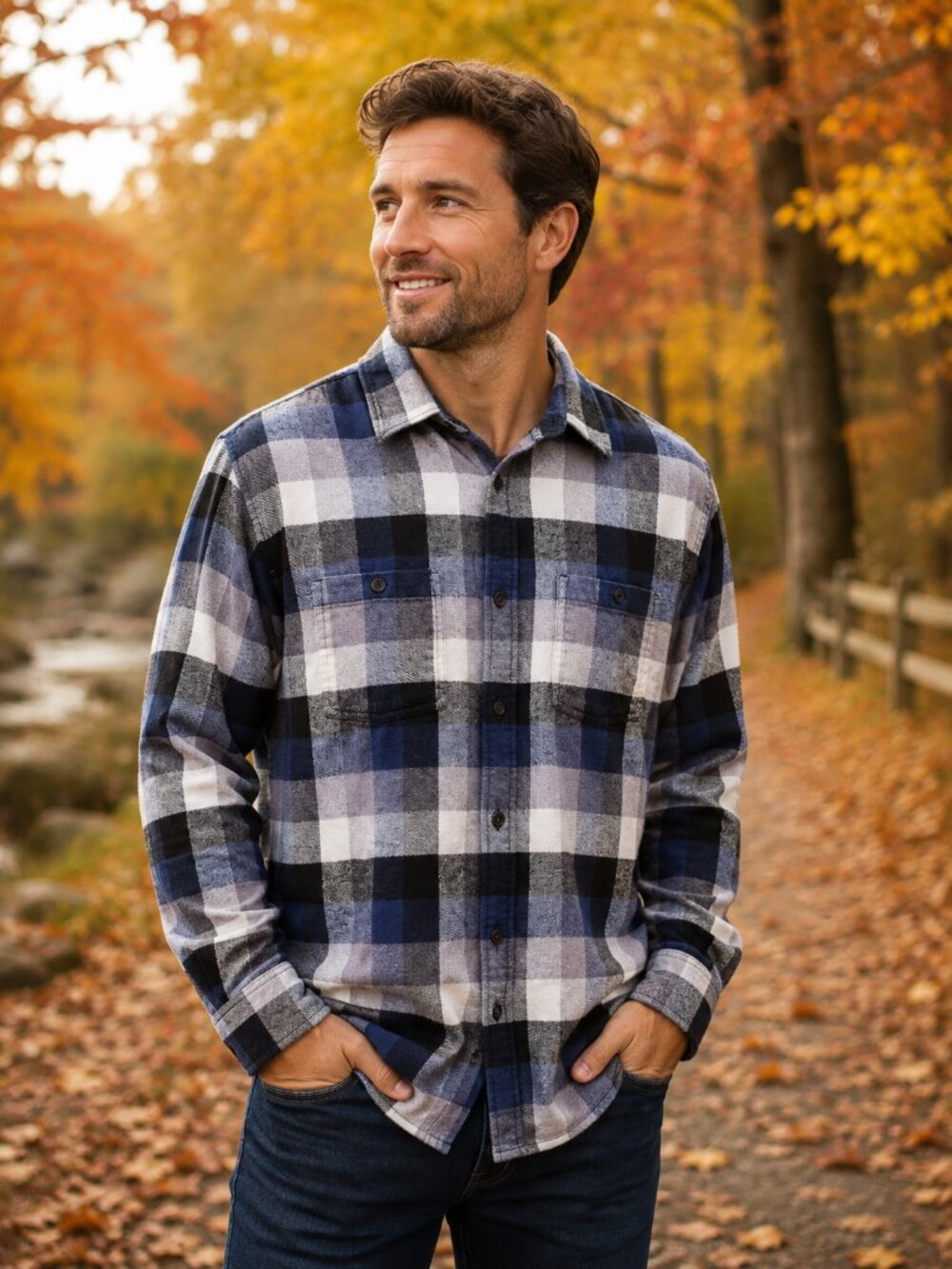 WindRiver Men’s Plaid Flannel Shirt Blue Gray Black Long Sleeve Button-Up Size L